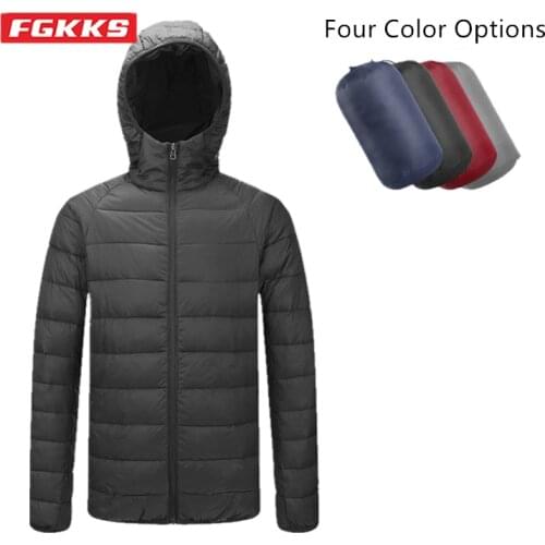 FGKKS Ultra Lightweight Down Hooded Jacket Packable Cotton Breathable Coat Men Water And Wind-Resistant Male Parkas