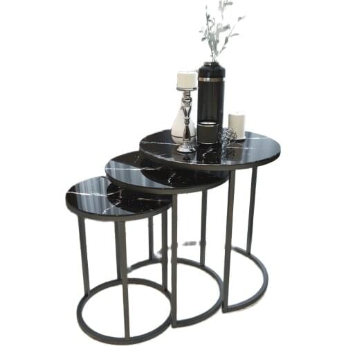 Zigon Coffee Table 3 Pcs Patterned Gold Wire Metal Foot Black Marble Pattern Metal тумба прикроватная القهوة الجداول mesa