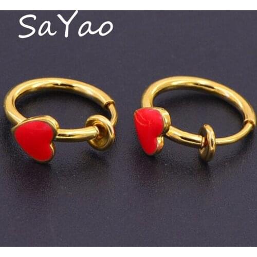 2 Piece Fake Nose Ring Goth Punk Red Heart Love Lip Ear Nose Clip On Fake Piercing Nose Lip Hoop Rings Earrings body jewelry