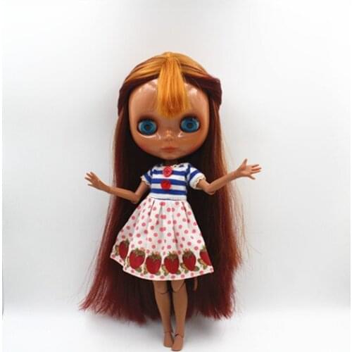 Blygirl Blyth doll Orange rose red mixed bangs nude doll black skin joint body 19 joint DIY doll can change makeup