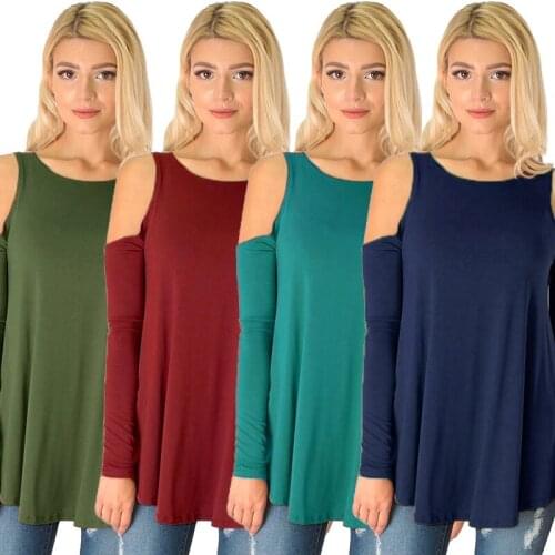 Fashion Boutique Womens Solid Color Long-sleeved Off-shoulder Sexy T-shirt Loose Large Size Casual Simple Elegant T-shirt