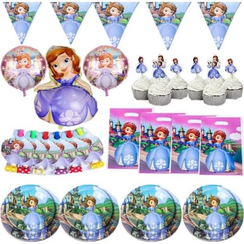 Sofia Princess Theme Kid Shower Disposable Tableware Set Girl Favorite Cartoon Figure Happy Birthday Party Decorations Supplies