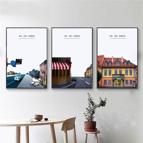 Pink House Street Nordic Poster Wall Art Canvas Painting Travel Posters Prints Cuadros Wall Pictures For Living Room Unframed