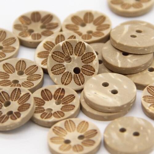 Natural Round Coffee Beans Flower Wooden Sewing Buttons For Scrapbooking Coat Eco-friendly Decorations Accessories Wholesale