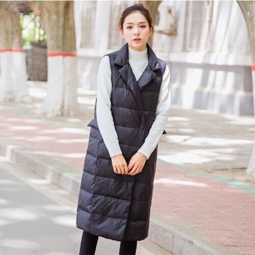 Autumn and winter 2019 women feather vest new style suit collar literature and art coats thin warm big size easy matching vest