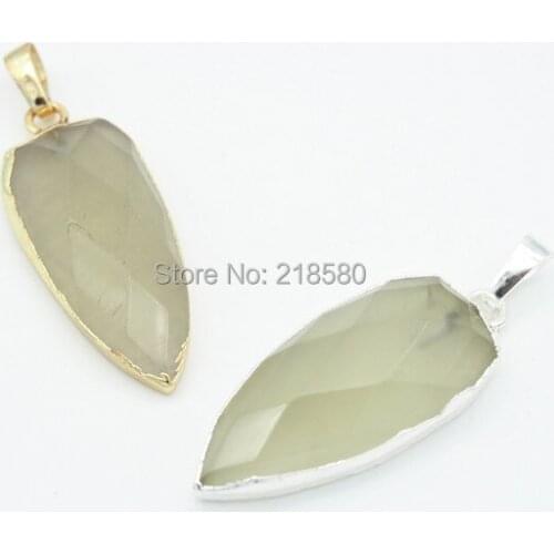 P15052210 Lemon Quartz Dagger Shaped Pendant- Gold or Silver Bezel Charm Pendant