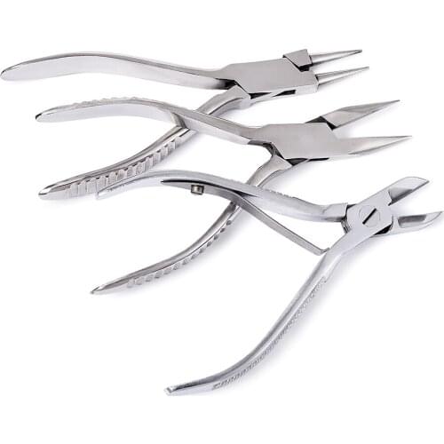3pcs/set DIY Jewelry Tool Carbon Steel Side Cutting Pliers, Round Needle Nose Pliers and Stainless Steel Needle Nose Pliers