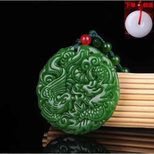 Natural Green Hand-carved Dragon and Phoenix with Jade Pendant Fashion Boutique Jewelry Men and Women Necklace Gift Accessories