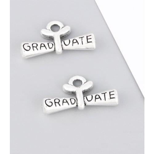 15Pcs Silver Color School Graduate Degree Charms Diploma Scroll Student Gift Handmade Jewelry Dropshipping 21X11mm A3270