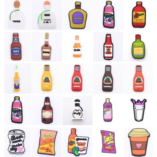 Hot Selling 1Pcs Kinds Of Type Beer Red Wine Bottle Shoe Decoration Accessories Croc Charms For Bracelets JIBZ Kids Gifts