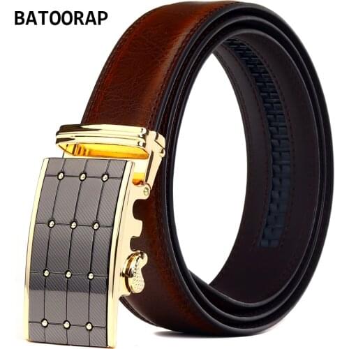 BATOORAP Mens Designer Belts Ratchet Metal Buckle High Quality Brown Real Leather Trouser Belt Novelty Style 35MM Width Z40P01