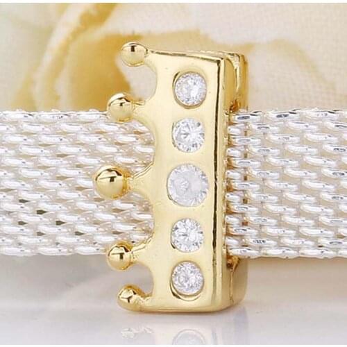 Original Gold Color Shine Reflexions Crown Clip With Crystal Beads Fit 925 Sterling Silver Charm Bracelet Diy Jewelry