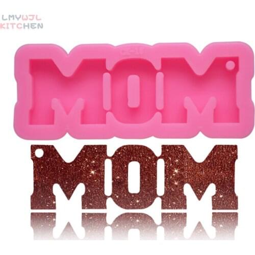 DIY Silicone Mirror Epoxy Capital Letter MOM Keychain Pendant Mold Making Mothers Day Gift Material Baking Resin Mold 32*79mm