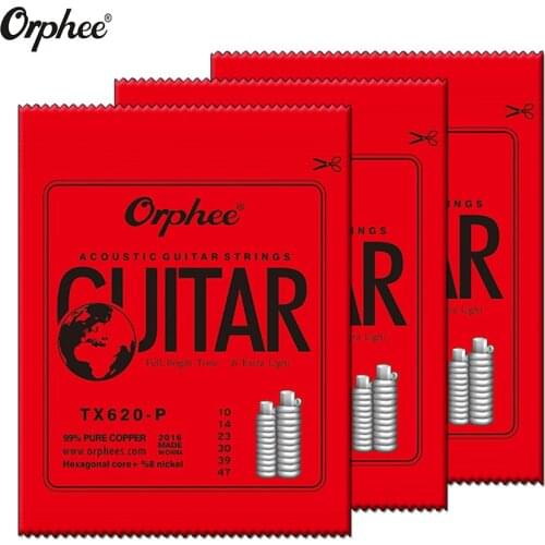 Orphee 6pcs/SET TX620P Series Deposition of gold Guitar Strings for Folk Acoustic Guitars Hexagonal Carbon Steel Strings