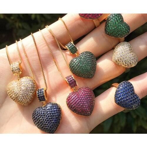 Zlxgirl jewelry love heart women wedding pendant and rings jewelry sets fashion womens zircon copper necklace anel free bags