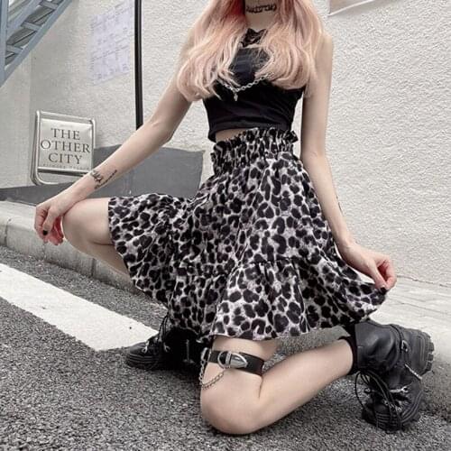 2021 Summer Elastic Waist Women Lining Pleated Mini Skirts Leopard Lady Harajuku Sexy Mini Skirt Street Korean Fashion Clothes