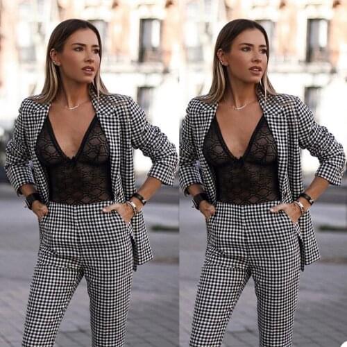 Smart Casual Sexy Women Suits Plaid Business Steetwear Catwalk Show Clothes Party Check Prom Coat Pants 2 Pieces