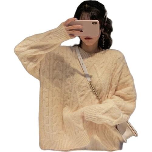 2021 Women Thick Sweaters Autumn Winter Long Sleeve Knitted Ribbed Pullover Sweater Pull Femme Solid Jumper Soft Warm Female