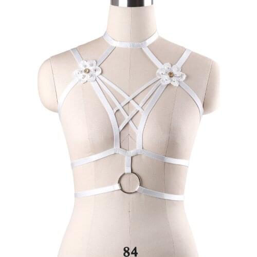 Xy Fetish Body Harness Lace Harness Bra Sheer Flowers body Cage Bra Hollow Out Bralette Gothic Body Lace Harness Bondage harness