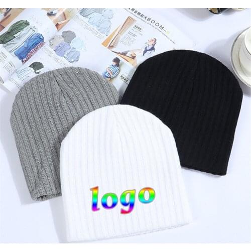 Wintercustom Made Hats For Women Beanie Cap Solid Warm Hats Knitted Skullies Beanies Man Thick Warm Caps Black Gray White Colors