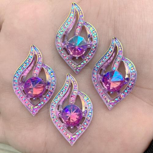 DIY 21*34mm Leaves shape Sew on rhinestones flatback resin crystals accessory gemstone strass loose beads 40PCS -S411*6