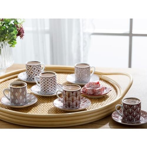 6 person for 12 Piece Coffee Cup Pad 80 Ml Burgundy Tea Coffee Cups Tea Coffee Sets Tea Coffee For trophy Turkish Tea
