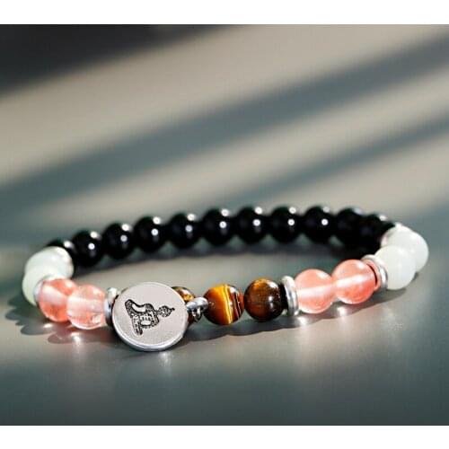 Bohemian Handmade Natural Tiger Eye Stone Lotus Buddha Pendant Bracelet Charm Pink Quartz Bracelet For Women Men Yoga Jewelry