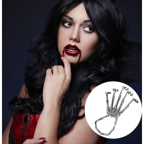 2Pcs Steam Punk Bracelet For Men Gothic Hand Skull Skeleton Elasticity Adjustable Couple Women Bracelet Bangles Jewelry