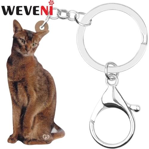 WEVENI Acrylic Brown Abyssinian Cat Keychains Animal Smile Cute Kitten Keyring Jewelry For Women Girls Kids Gift Purse Jewellery