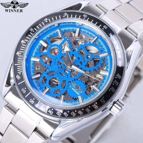WINNER Mechanical Steampunk Fashion Male Wristwatch Dress Men Watch Top Brand Luxury Stainless Steel Automatic Skeleton Watch