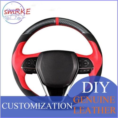 For Toyota camry 2018 Hand sewing Carbon fiber Red leather steering wheel cover anti-slip design all season