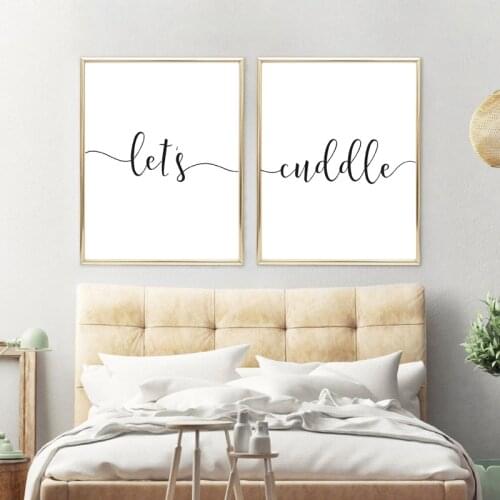 Master Bedroom Sign Art Print Lets Cuddle Quote Canvas Painting Black White Modern Minimalist Poster Above Bed Wall Art Decor