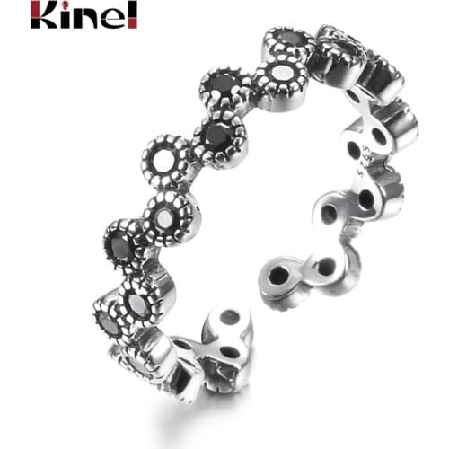 Kinel S925 sterling silver wide ring jewelry hot retro personality tide bright black zircon cute ring joint tail ring adjustable