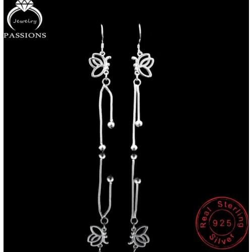 Fashion Butterfly Long Tassel Drop Earrings 925 Sterling Silver Pendant Earring Europe Ethnic Dangle Earings For Women Jewelry