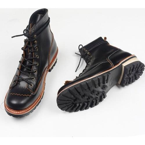 P001 Mens Genuine Cow Leather Motorcycle High Heel Casual Rider Footwear Cowhide Good Quality Goodyear Welted Boots