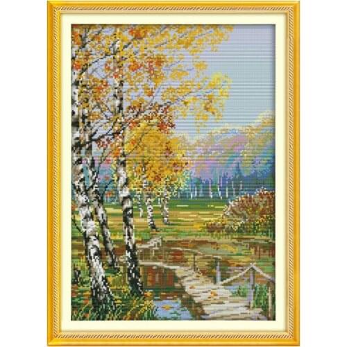 The birch forests of autumn cross stitch kit DIY hand embroidery handmade needlework cross-stitching DMC color Dreamfounder