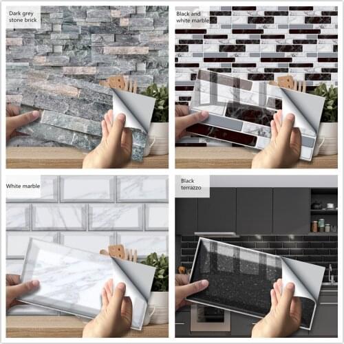 Kitchen wall Decoration Stickers Black Gray Imitation Wall Tile Wallpaper Waterproof Bathroom Restaurant Home Decor Brick Decals