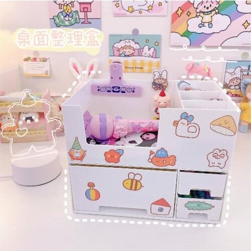 New Cute cartoon Saving Space Desktop Comestics Makeup Storage Drawer Type Box Home Storage Organization Makeup Organizer
