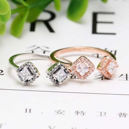 2020 New Original Silver Color Square Sparkle Open Ring For Women Resizable Wedding Engagement Pan Rings DropShipping