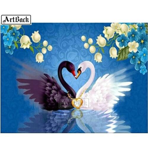 New 5d diamond painting cross stitch black and white swan icon full square 3d diamond embroidery rhinestone mosaic gift