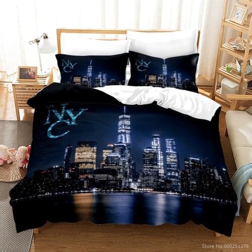 New York City Night View Bedding Set Queen King Size Comforter Cover / Duvet Cover Pillowcase Set Soft Home Textile Bedclothes