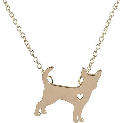 Wholesale 10Pcs New Chihuahua Puppy Dog With A Heart Pendant Animal Pet Necklace Gold-color Link Chain Jewelry