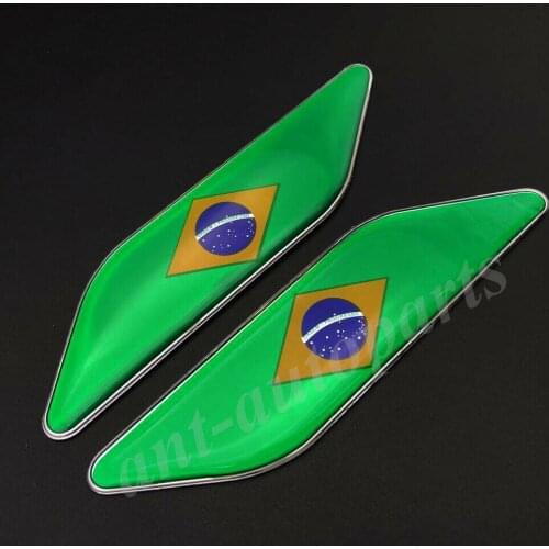 Pair Brazil Brazilian Flag Car Fender Emblem Side Badge Decals Sticker Fairing