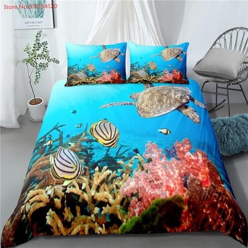Sea Turtle Duvet Cover 2/3 Piece Sea Animals Quilt Cover Pillowcase Teen Boy Ocean Bed Linen Set Home Bedclothes Bed Quilt Cover