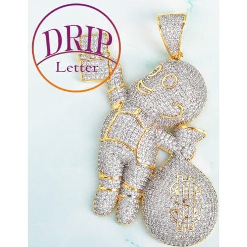 No Chain Boy Hand Carrying Dollar Bag Pendant Necklace Charm Mens Hip Hop Rock Street Jewelry