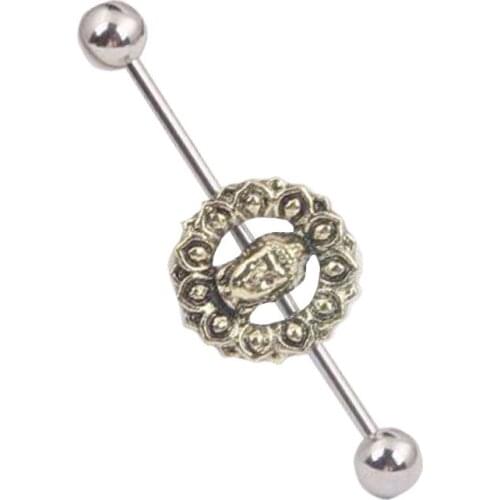 New Buddha Ear Piercing Industrial Cartilage Earrings Barbell Surgical Steel Silver Color Plated Piercing Tragus Body Jewelry