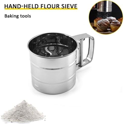 1pcs Stainless Steel Flour Sieve Cup Powder Sieve Mesh Kitchen Gadget Cakes Hand-Screened Sugar Mesh Sieve Baking Sieve Strainer