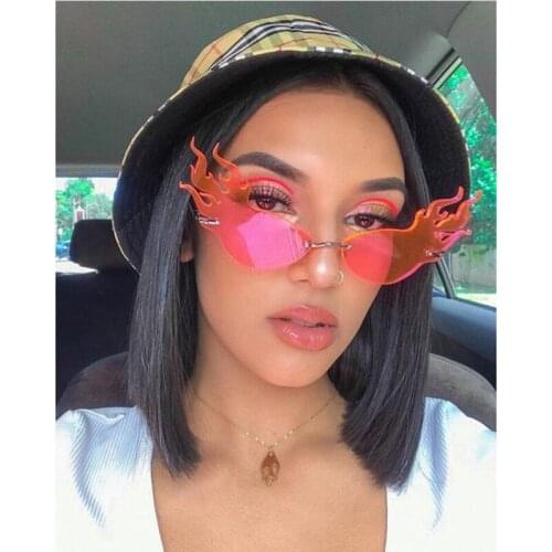 SORVINO Vintage Cat Eye Sunglasses Cool Big Rimless Hollow Fire Wave Female Sun Glasses Luxury Trending Shades Party Streetwear