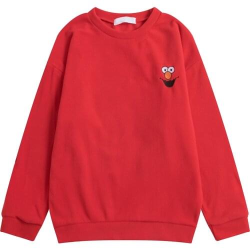 Loose Preppy Style Women Spring New Design Flannel Pullover Jumpers Tops Long Sleeve Cartoon Embroidery Ladies Sweatshirt