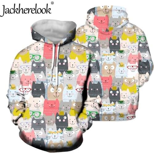 Jackherelook Women Oversized Hoodie Pocket Harajuku Cartoon Cats Pattern Casual Streetwear Tops Long Sleeve Pullover Sweatshirt